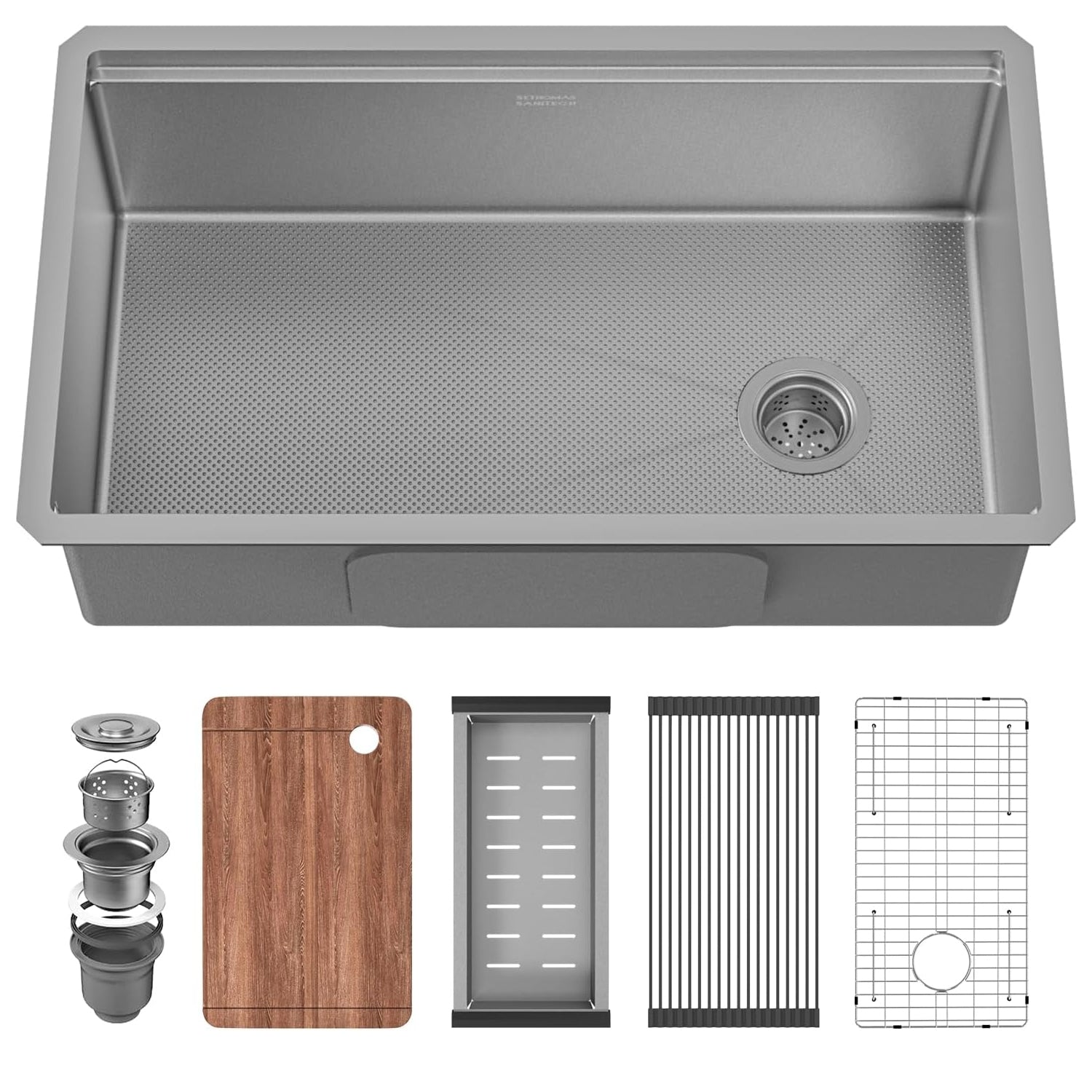 32-Inch Black Undermount Kitchen Sink, 304 Stainless Steel with Nano Coating, Single Bowl for Workstation, RV, Prep Kitchen & Bar Sink, Includes Cutting Board & Roll-Up Dish Rack, and More Accessories