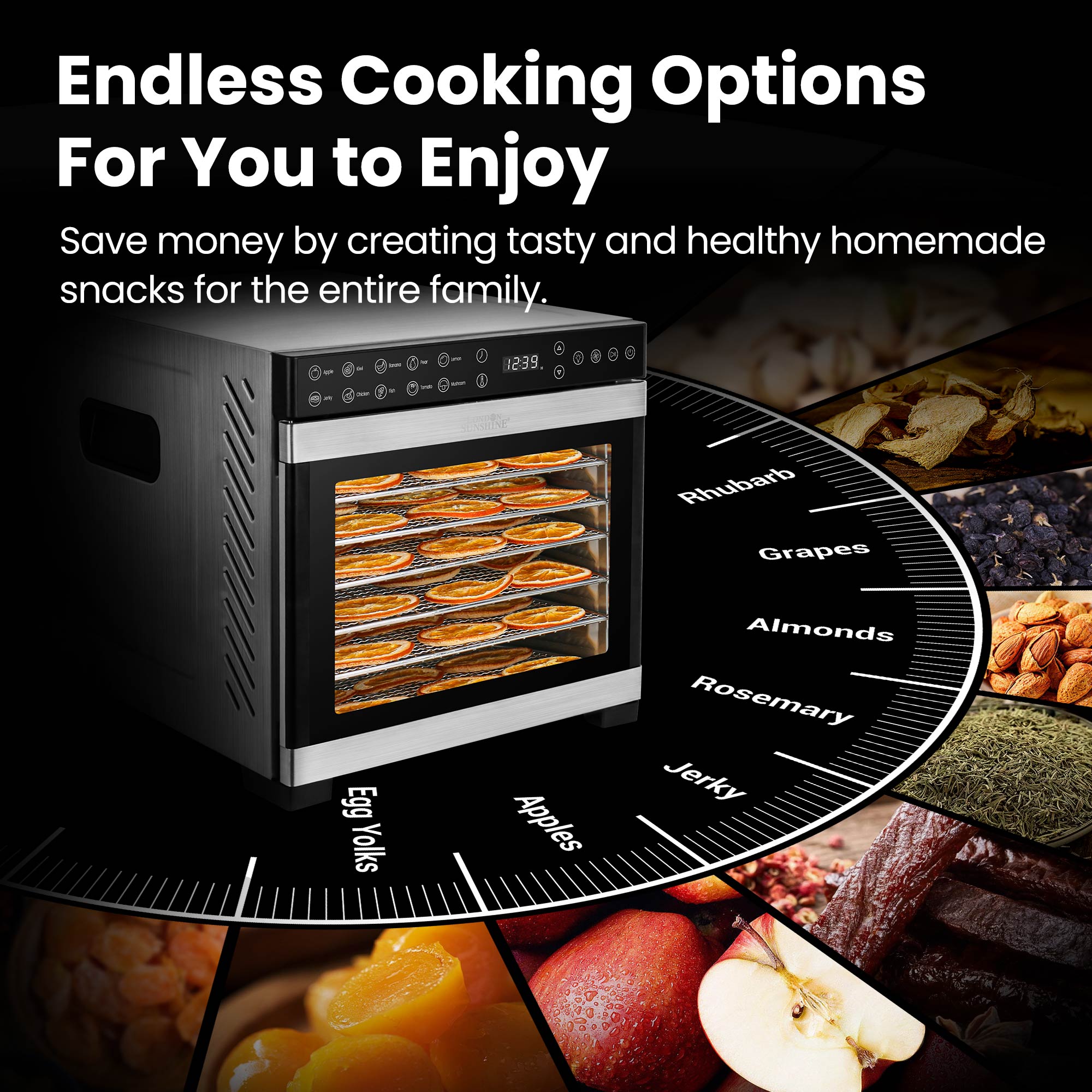 Food Dehydrator- 7 Stainless Steel Trays (6.5ft²) + 7 Fine Mesh, 10 Presets