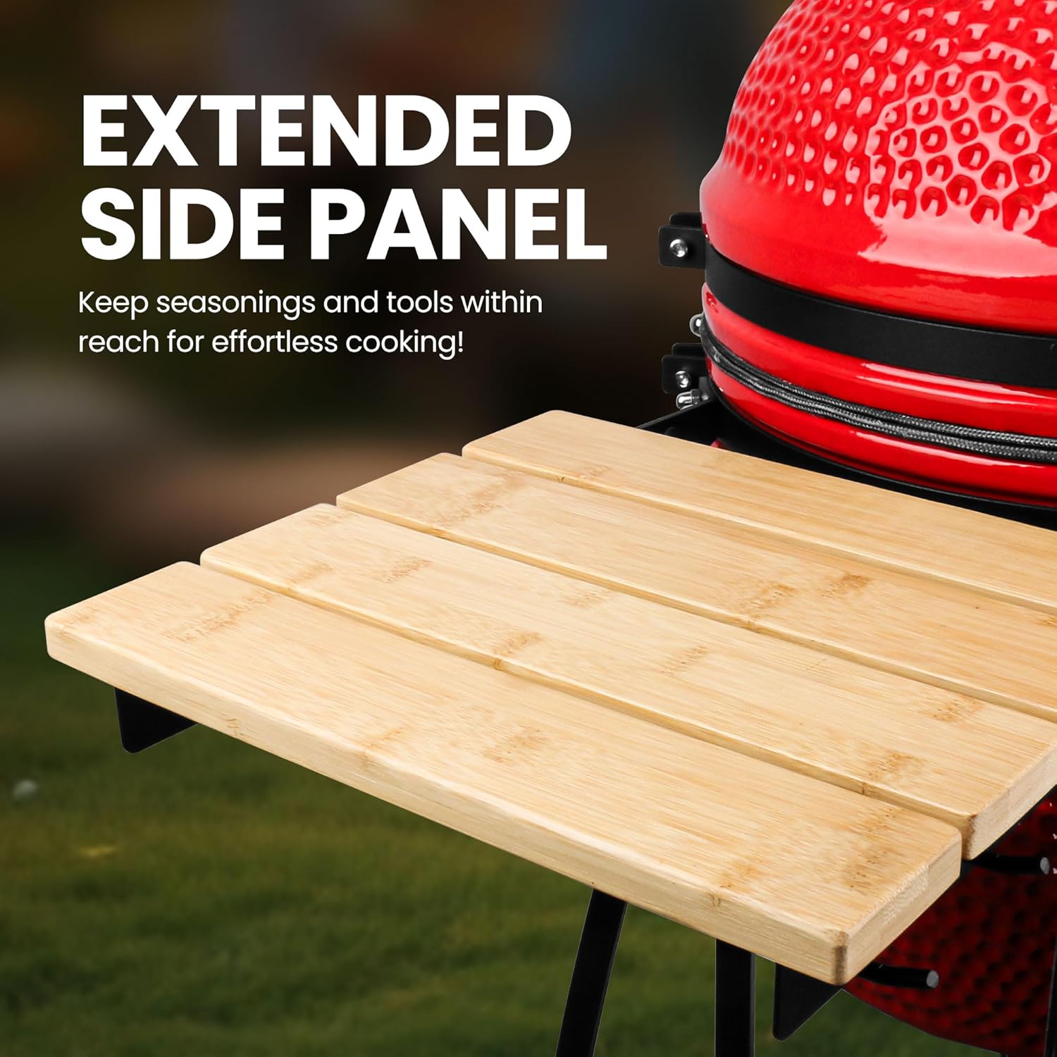 15-inch Ceramic Kamado Charcoal BBQ Grill & Smoker with Locking Casters, Foldable Side Shelves, Stainless Steel Grates, and Tall Stand