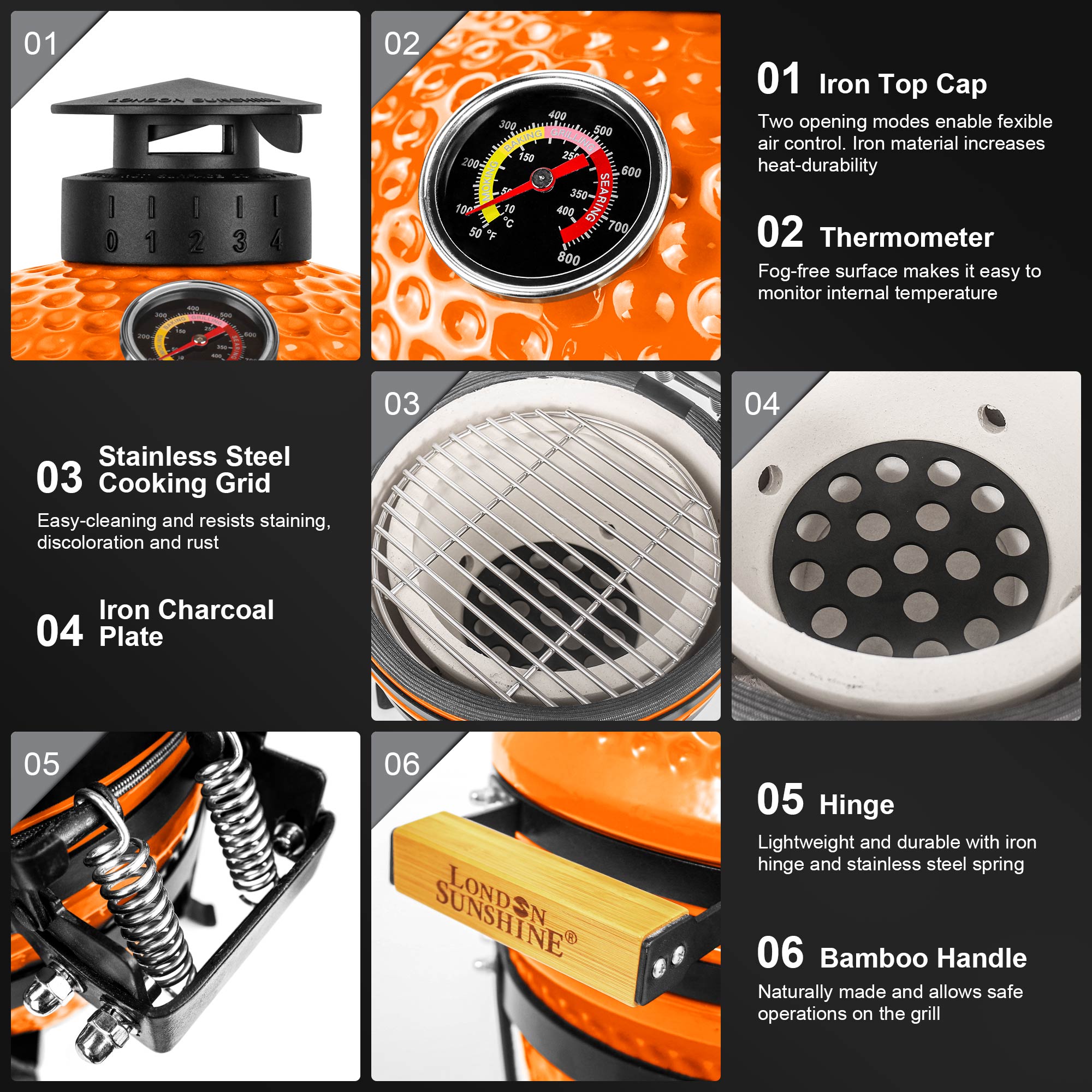 Upgraded 13 inch Ceramic Kamado Grill with Waterproof Air Vent Cap | Portable Tabletop Charcoal BBQ Grill Smoker for Outdoor Cooking, Patio, Camping