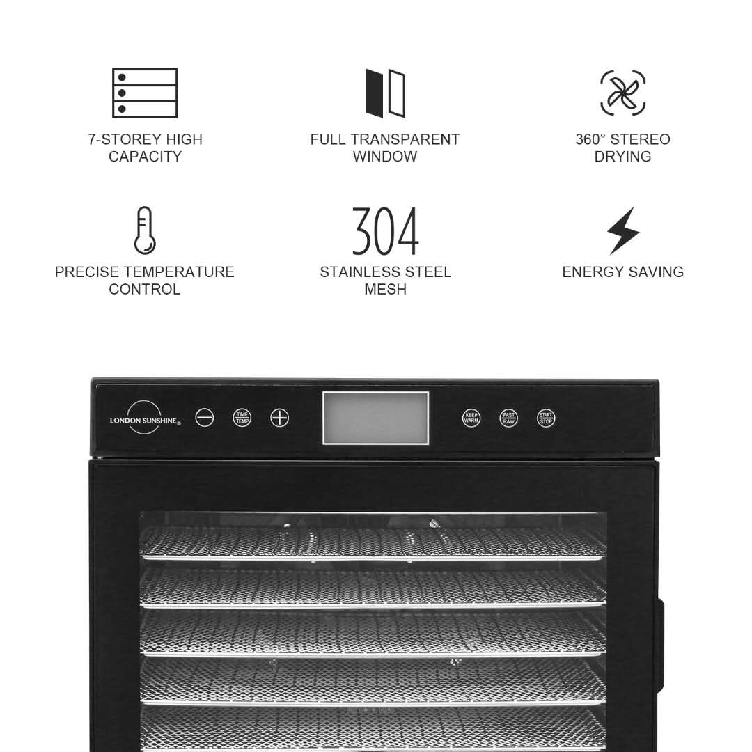 London Sunshine Déshydrateur Alimentaire -7 Plateaux /10 Plateaux Noir