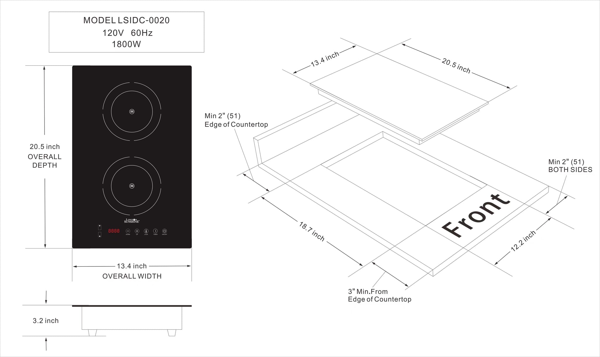 London Sunshine Induction Cooktop - Dual Vertical Mount