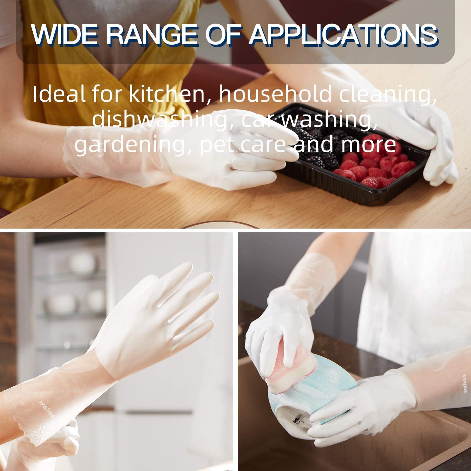 LANON 3 Pairs Premium PVC Cleaning Gloves