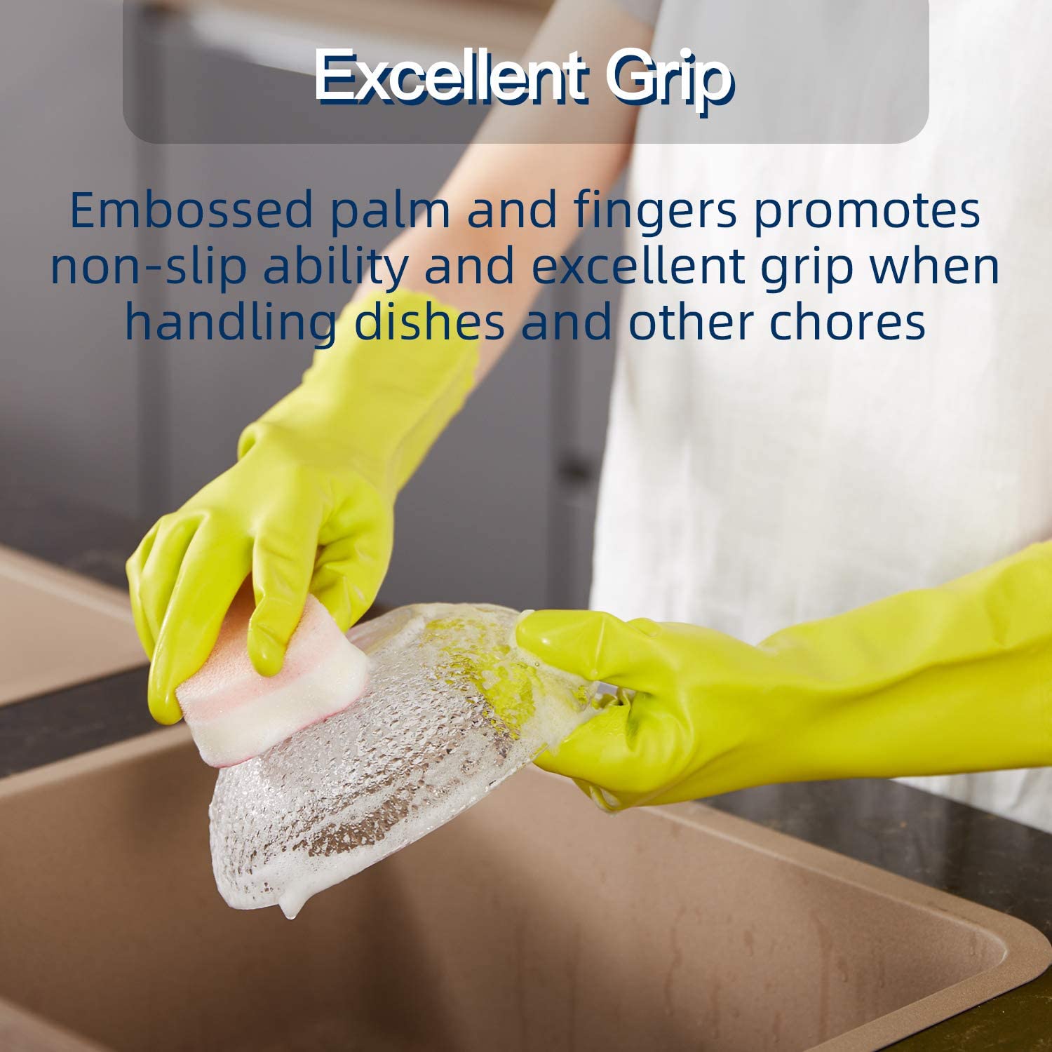 LANON Non-Slip Dishwashing Gloves - 3 pairs